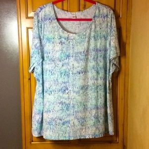 FINAL SALE PRICE Blue, Green, White Small Print Luxury T-Shirt - 2X